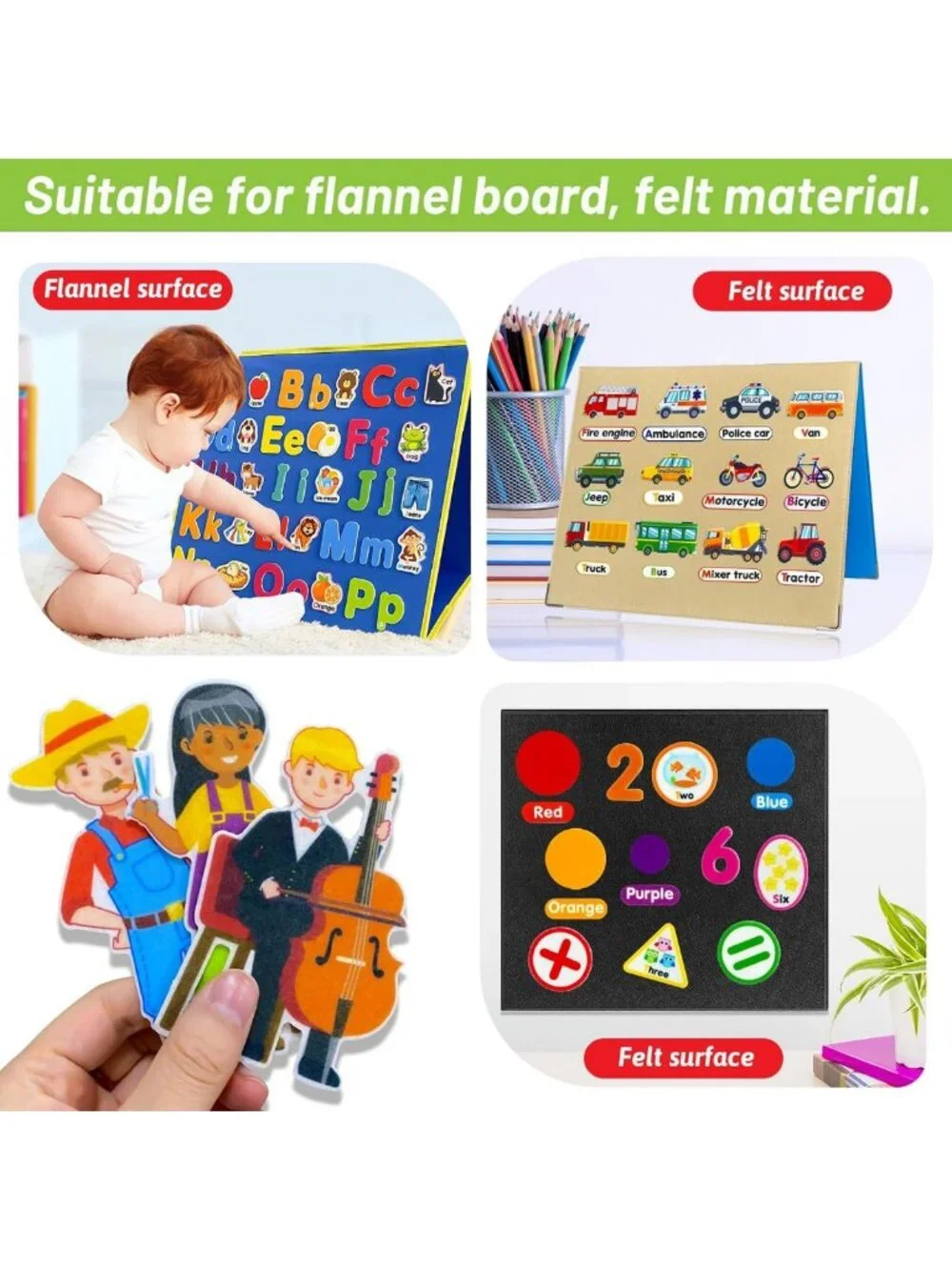 Felt Learning Set: Alphabet, Numbers, Fruits, Vegetables & Community Helpers for